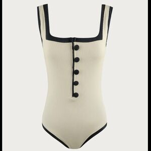 SAME Los Angeles cream black button one piece swim suit M